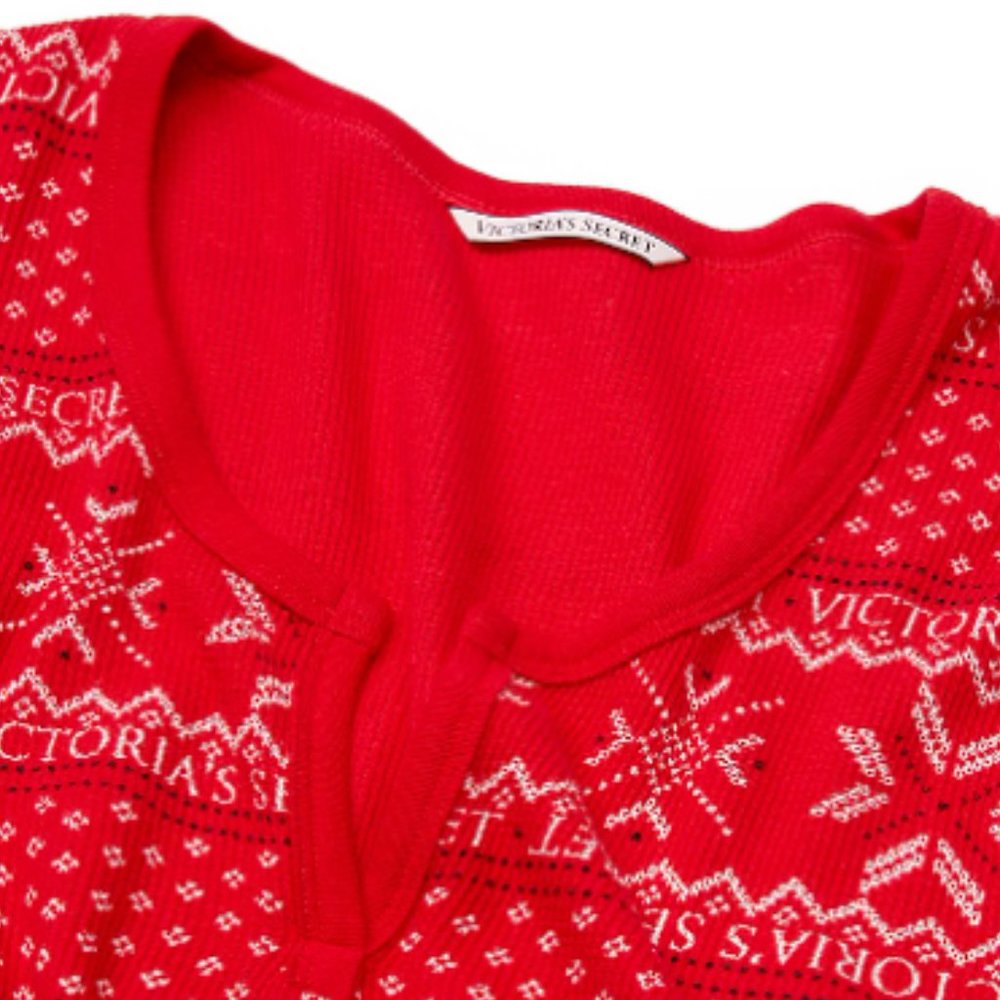 VICTORIA'S SECRET M Regular Length Thermal Long Pajama Set Fair Isle PJ PJs P.J. - Picture 4 of 4